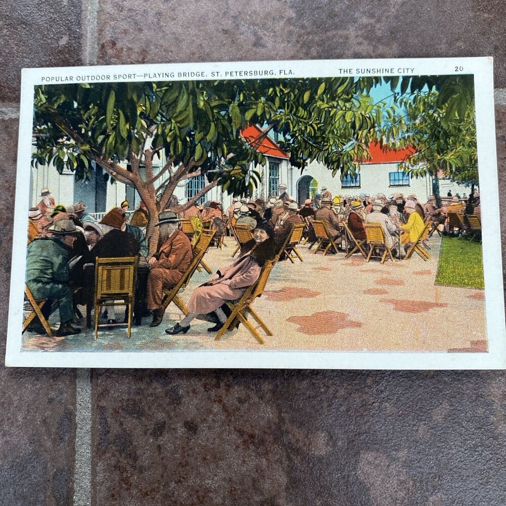 St. Petersburg FL Playing Bridge Card Games Fashion Vintage Postcard